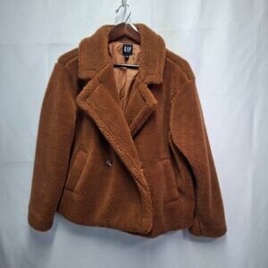 GAP Sherpa Teddy Coat Oversized Brown Double Breasted Jacket Size M
